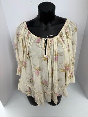 Denim & Supply Ralph Lauren Cream Floral Peasant Top with Tie